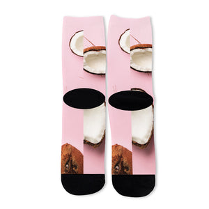 Pink Coconut Pattern Print Long Socks