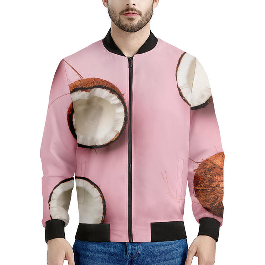 Pink Coconut Pattern Print Men's Bomber Jacket