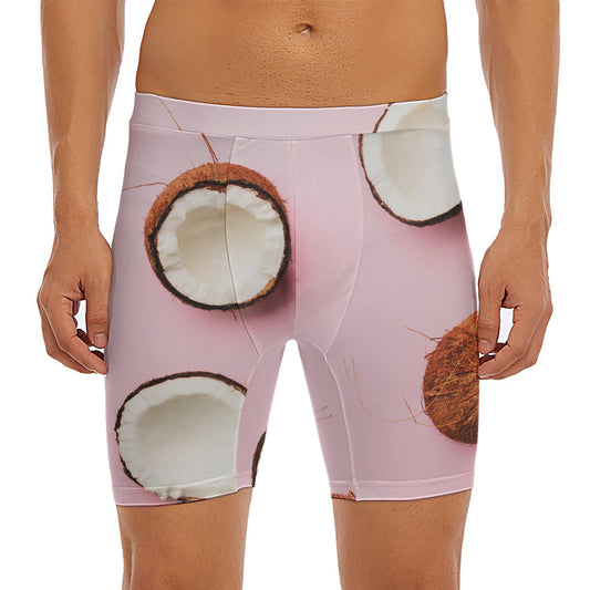 Pink Coconut Pattern Print Men's Long Boxer Briefs