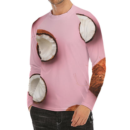 Pink Coconut Pattern Print Men's Long Sleeve Rash Guard