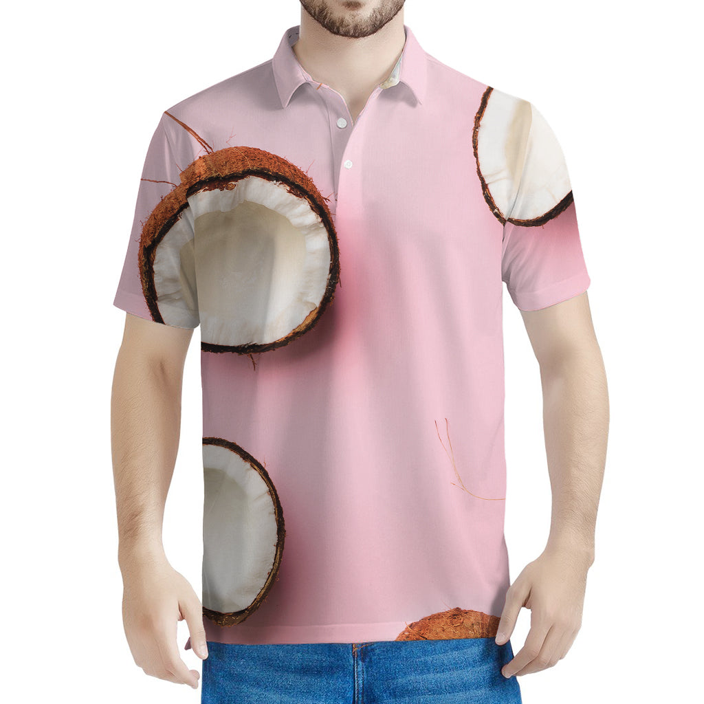 Pink Coconut Pattern Print Men's Polo Shirt