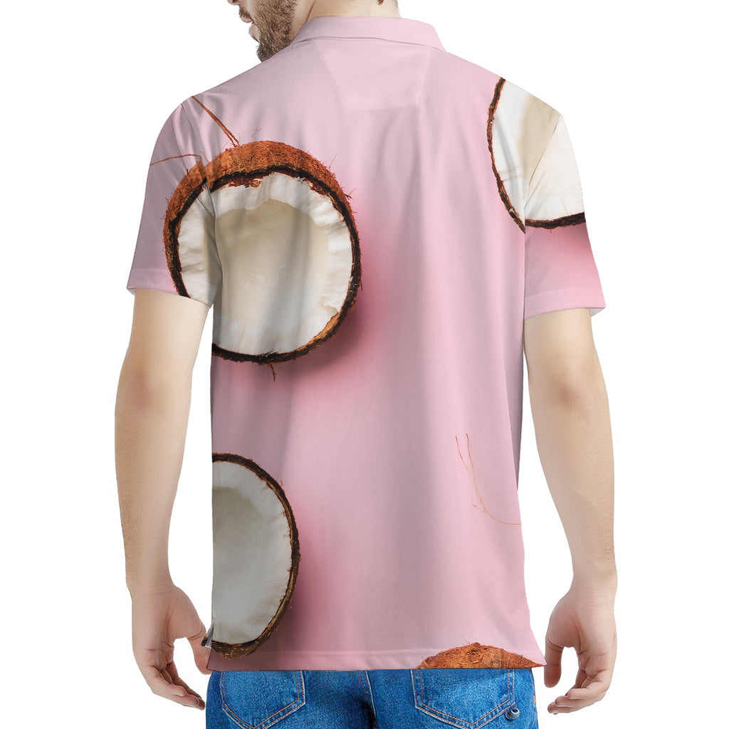 Pink Coconut Pattern Print Men's Polo Shirt