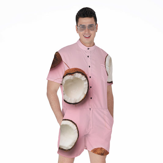 Pink Coconut Pattern Print Men's Rompers