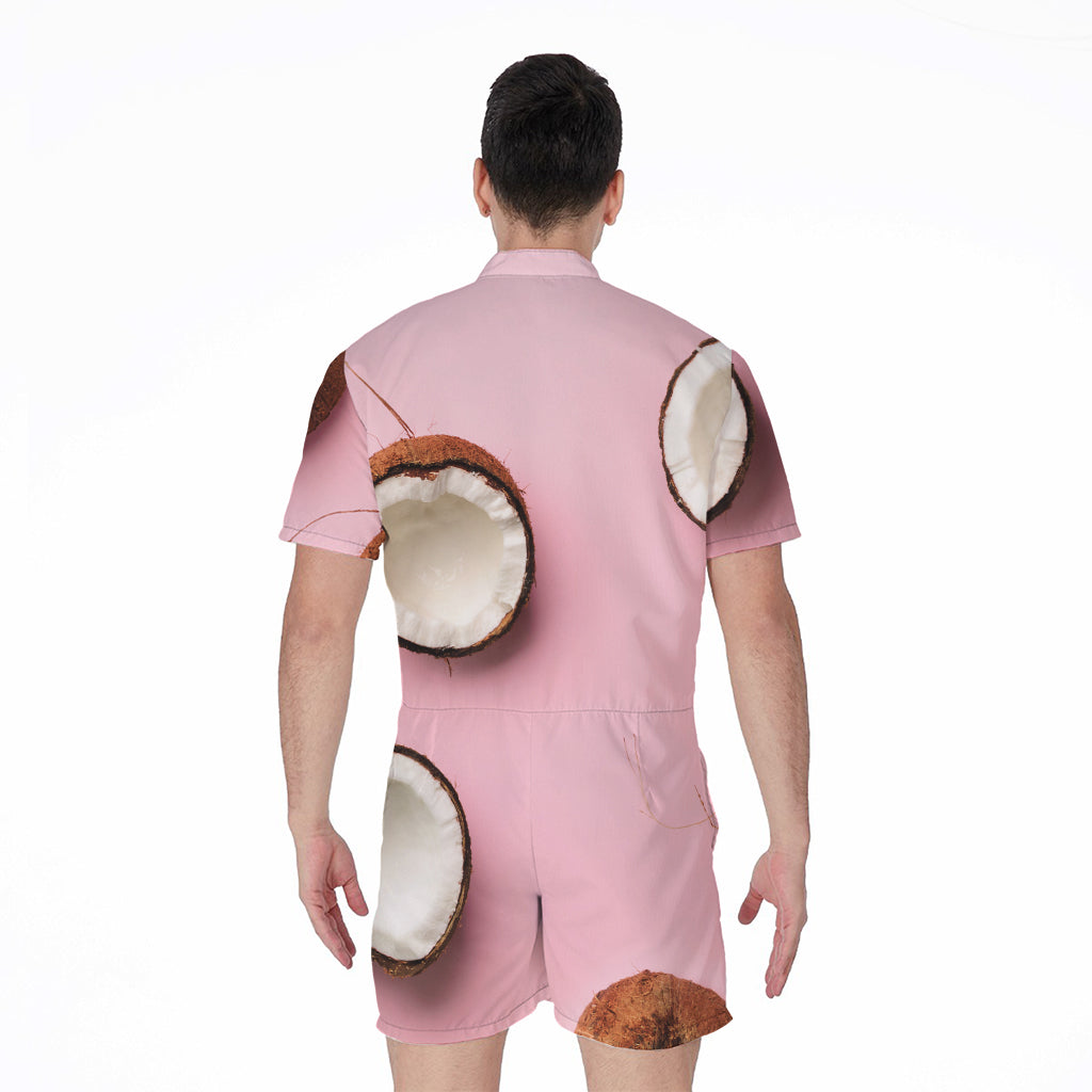 Pink Coconut Pattern Print Men's Rompers