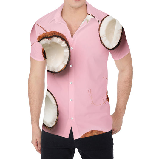 Pink Coconut Pattern Print Men's Shirt