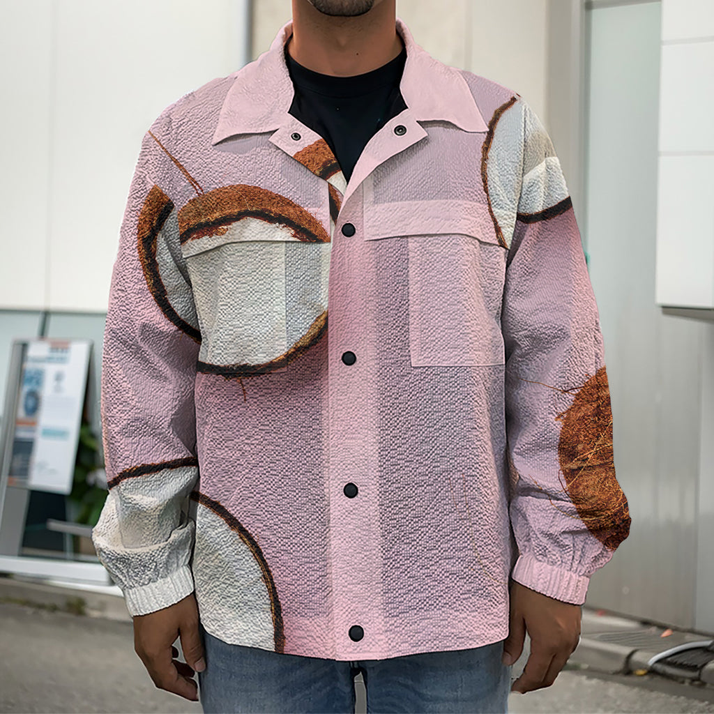 Pink Coconut Pattern Print Men's Shirt Jacket