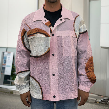 Pink Coconut Pattern Print Men's Shirt Jacket