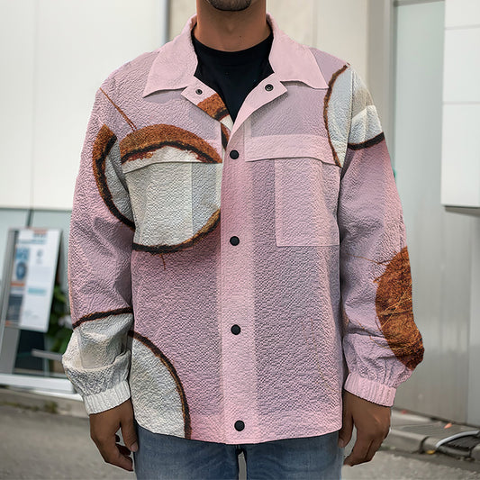 Pink Coconut Pattern Print Men's Shirt Jacket