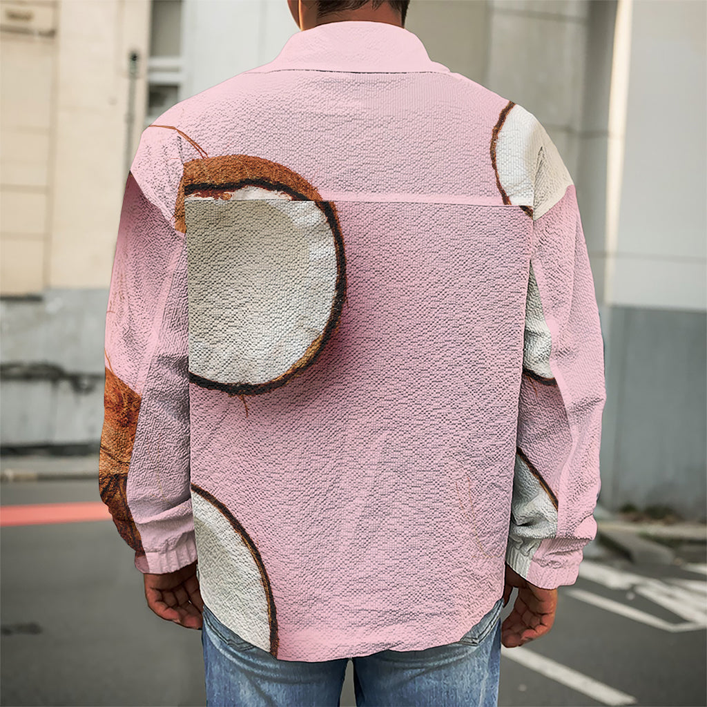 Pink Coconut Pattern Print Men's Shirt Jacket