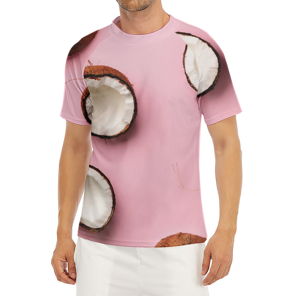 Pink Coconut Pattern Print Men's Short Sleeve Rash Guard