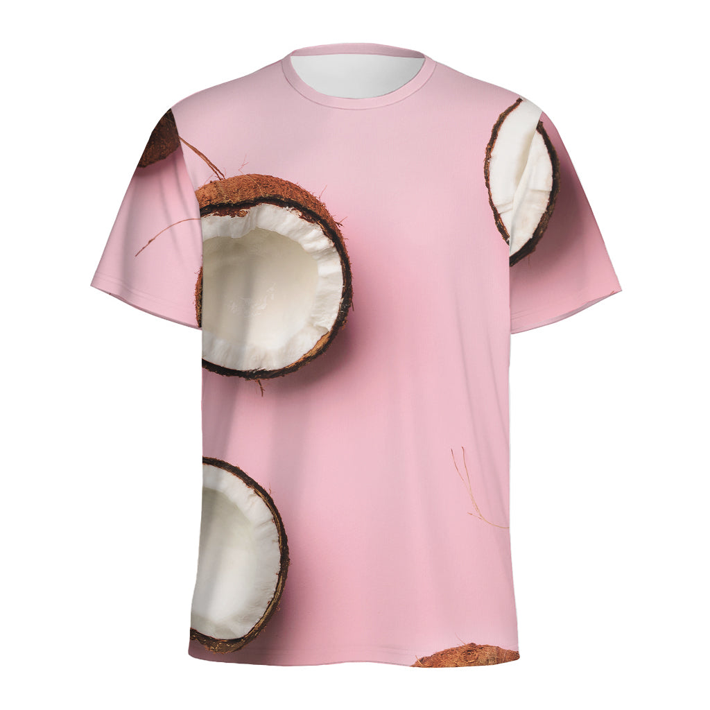 Pink Coconut Pattern Print Men's Sports T-Shirt