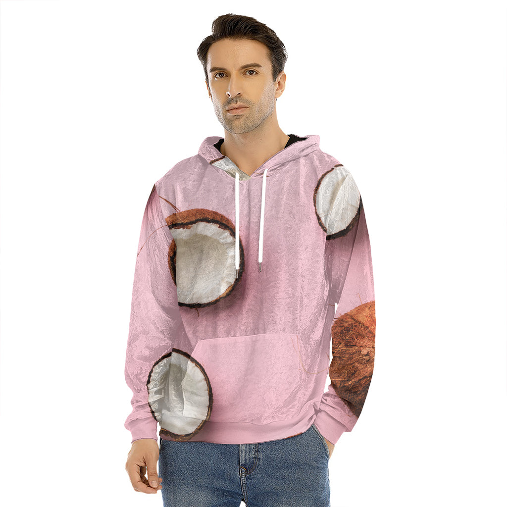 Pink Coconut Pattern Print Men's Velvet Pullover Hoodie