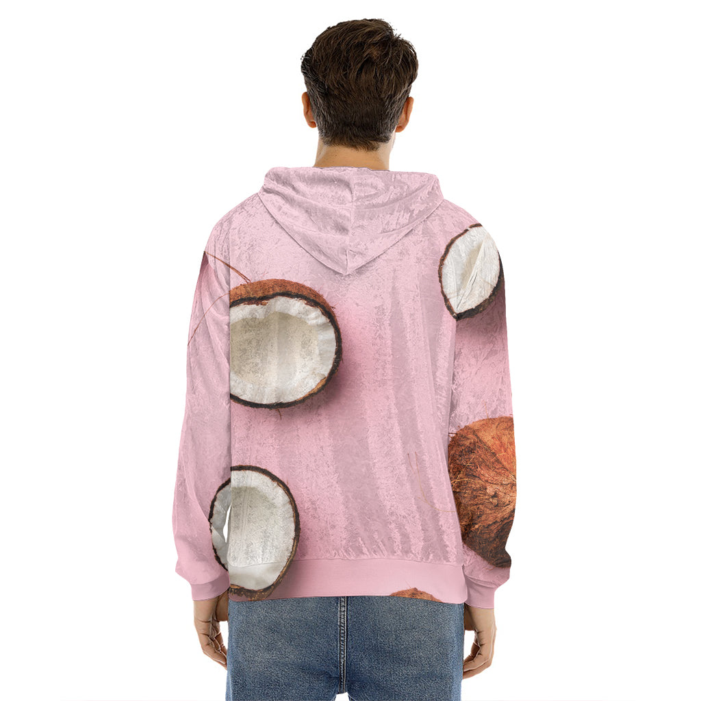 Pink Coconut Pattern Print Men's Velvet Pullover Hoodie
