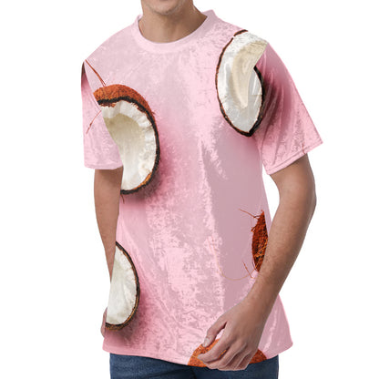 Pink Coconut Pattern Print Men's Velvet T-Shirt