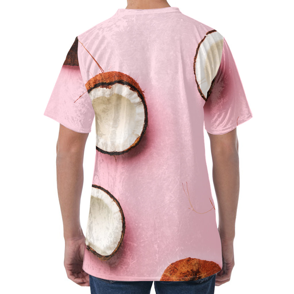 Pink Coconut Pattern Print Men's Velvet T-Shirt