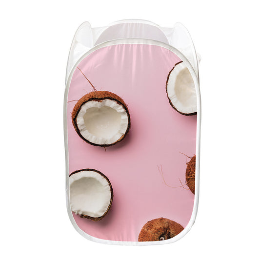 Pink Coconut Pattern Print Mesh Laundry Hamper
