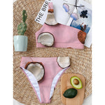 Pink Coconut Pattern Print One Shoulder Bikini Top