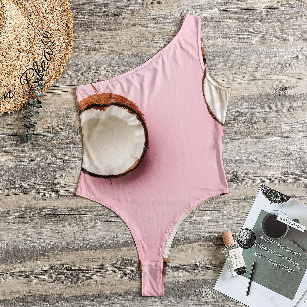 Pink Coconut Pattern Print One Shoulder Bodysuit
