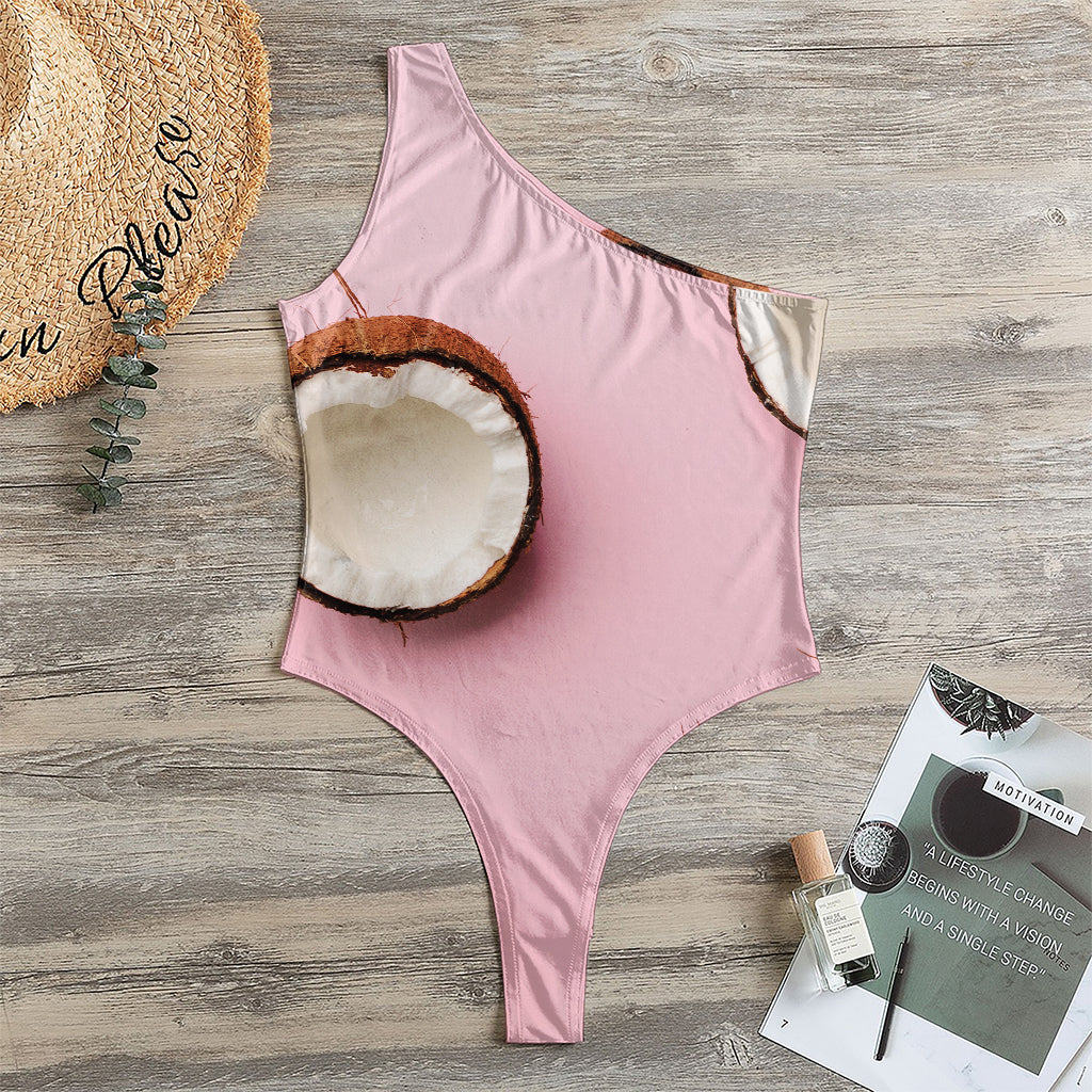 Pink Coconut Pattern Print One Shoulder Bodysuit