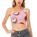 Pink Coconut Pattern Print One Shoulder Crop Top