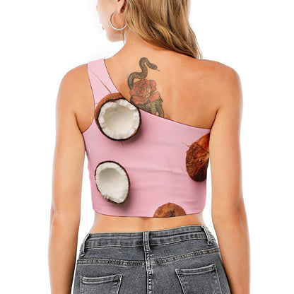 Pink Coconut Pattern Print One Shoulder Crop Top