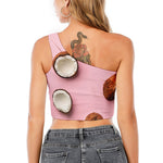 Pink Coconut Pattern Print One Shoulder Crop Top