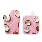 Pink Coconut Pattern Print Oven Mitt And Pot Holder Set