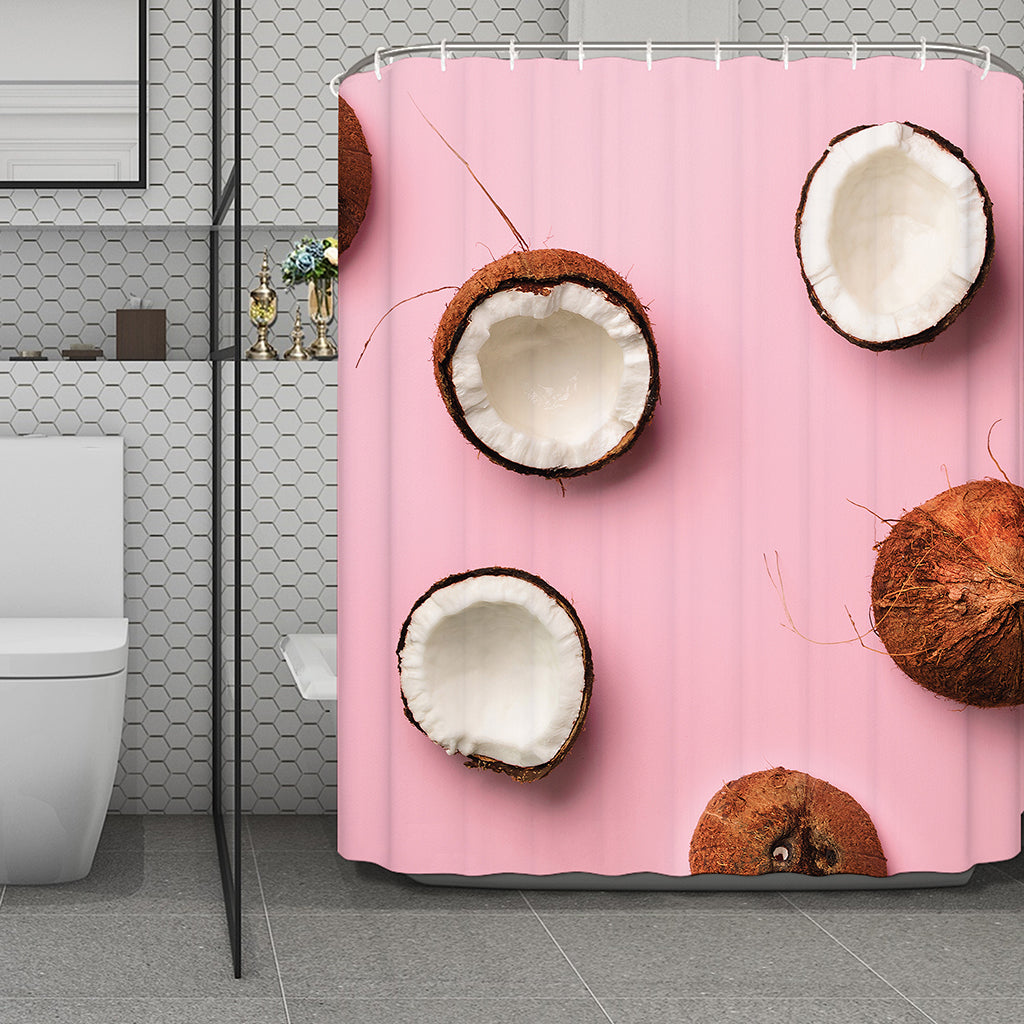 Pink Coconut Pattern Print Polyester Shower Curtain