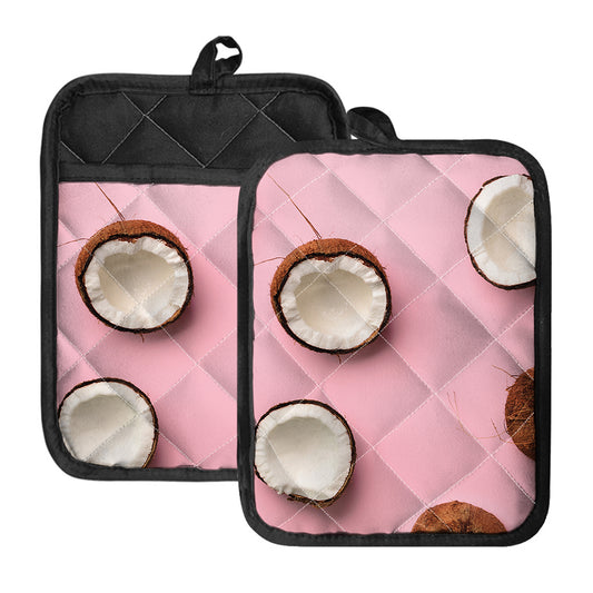 Pink Coconut Pattern Print Pot Holders With Pocket
