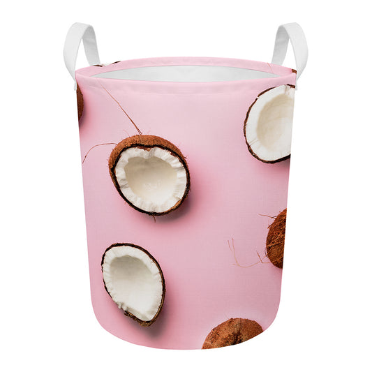 Pink Coconut Pattern Print Round Laundry Basket