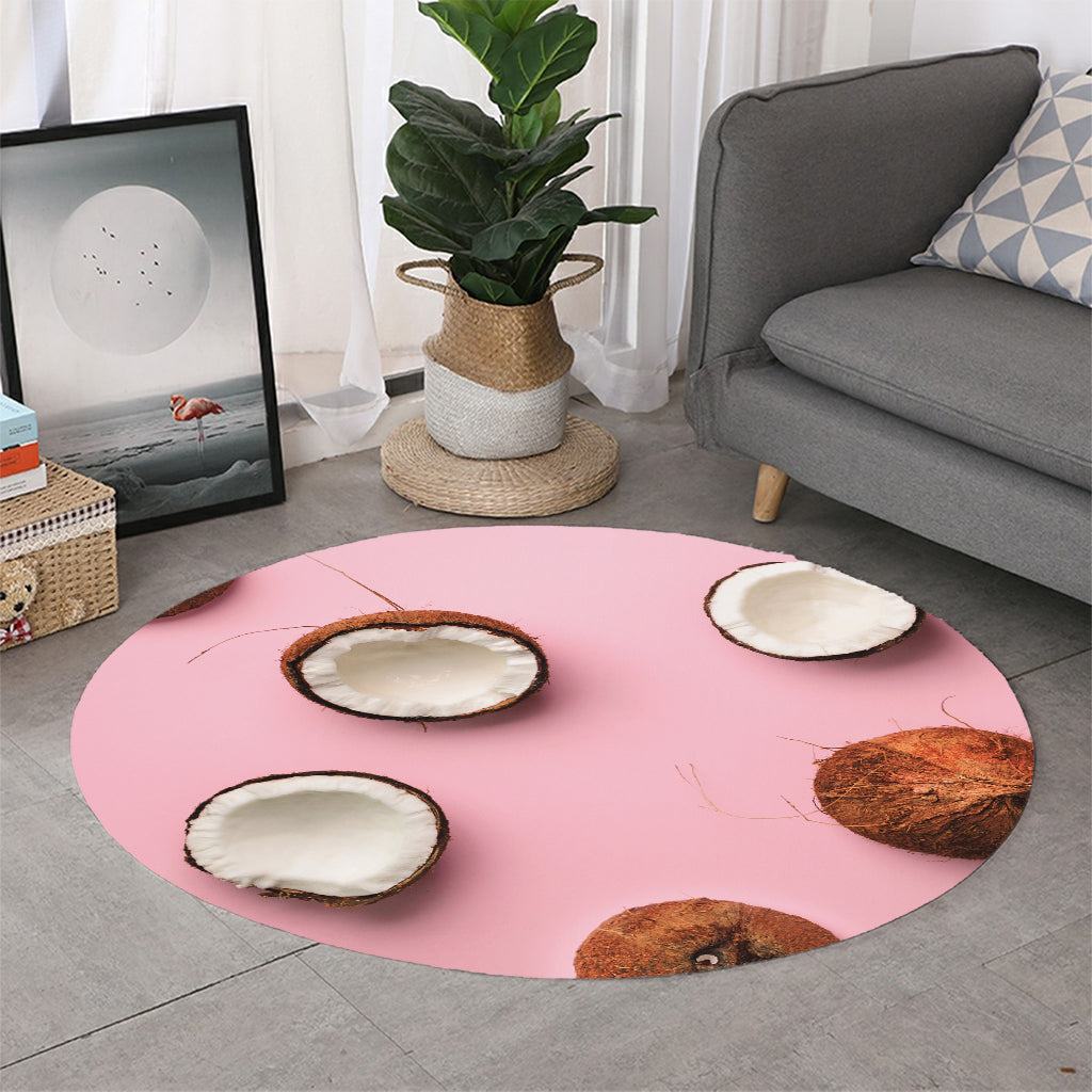 Pink Coconut Pattern Print Round Rug