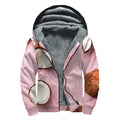 Pink Coconut Pattern Print Sherpa Lined Zip Up Hoodie
