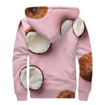 Pink Coconut Pattern Print Sherpa Lined Zip Up Hoodie
