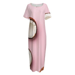 Pink Coconut Pattern Print Short Sleeve Long Nightdress