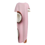 Pink Coconut Pattern Print Short Sleeve Long Nightdress