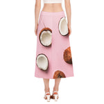 Pink Coconut Pattern Print Side Slit Midi Skirt
