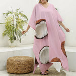 Pink Coconut Pattern Print Silk V-Neck Kaftan Dress