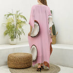 Pink Coconut Pattern Print Silk V-Neck Kaftan Dress