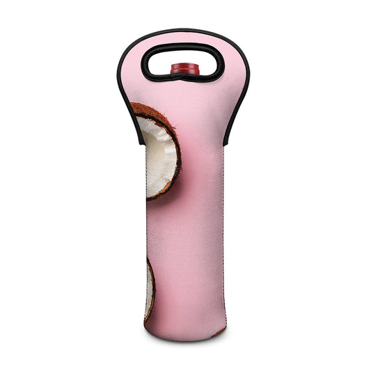Pink Coconut Pattern Print Single Neoprene Wine Tote