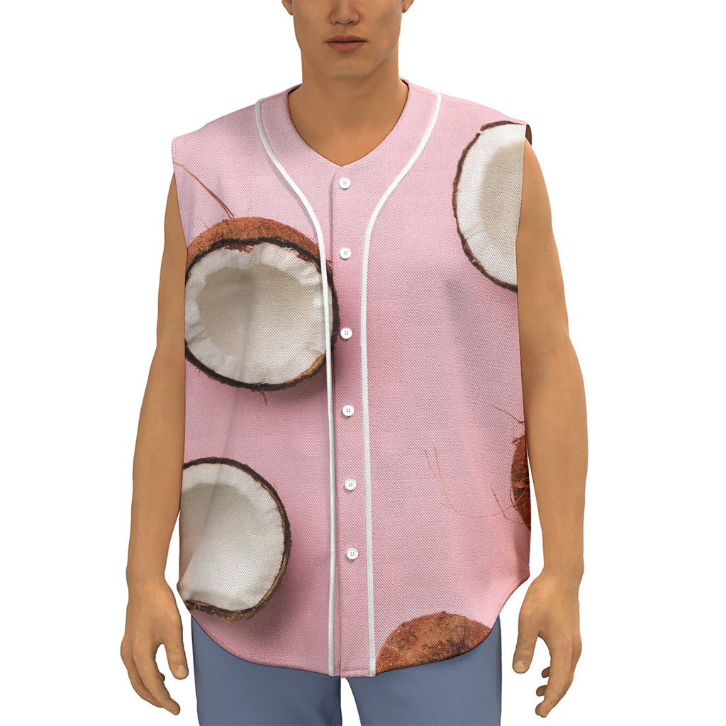 Pink Coconut Pattern Print Sleeveless Baseball Jersey
