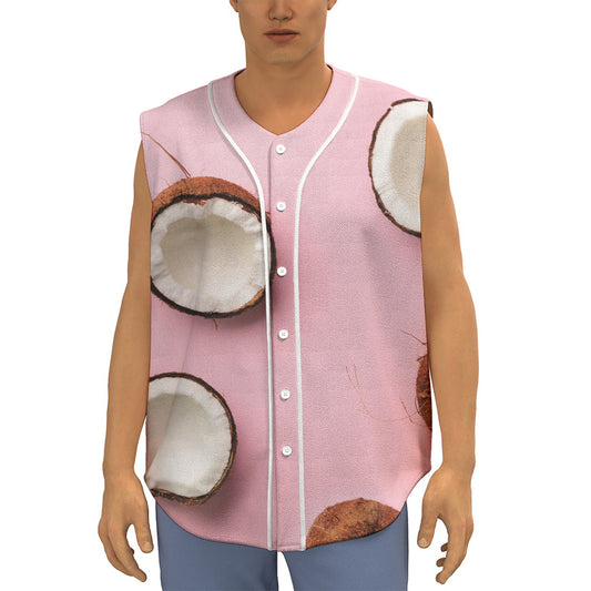 Pink Coconut Pattern Print Sleeveless Baseball Jersey