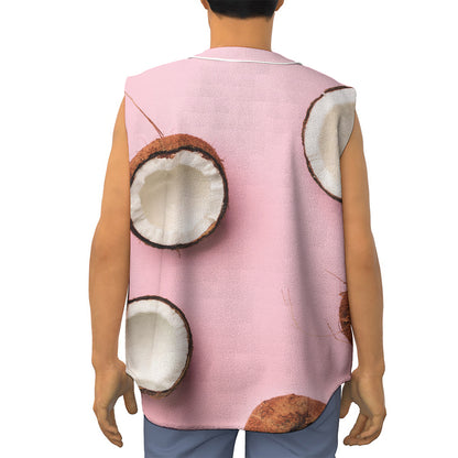 Pink Coconut Pattern Print Sleeveless Baseball Jersey