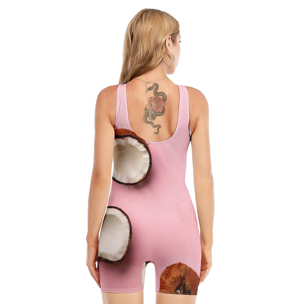 Pink Coconut Pattern Print Sleeveless One Piece Swimsuit