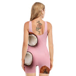 Pink Coconut Pattern Print Sleeveless One Piece Swimsuit