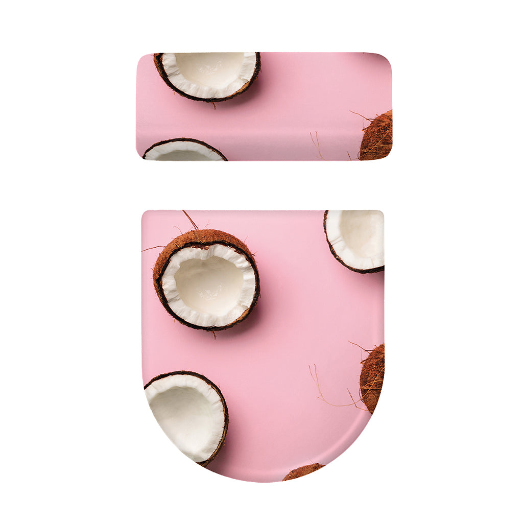 Pink Coconut Pattern Print Toilet Lid And Tank Cover Set