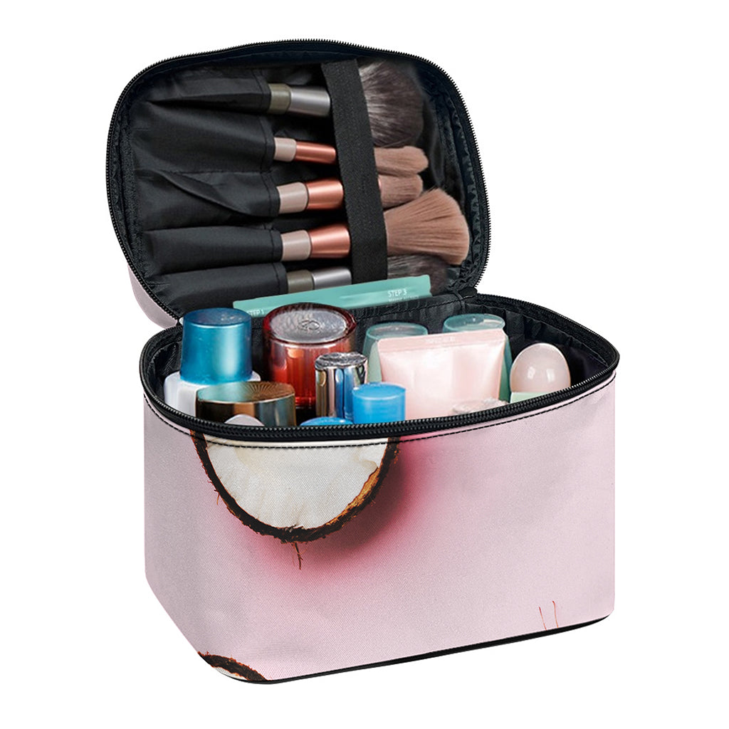 Pink Coconut Pattern Print Travel Makeup Bag