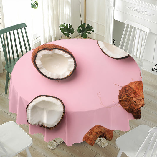 Pink Coconut Pattern Print Waterproof Round Tablecloth