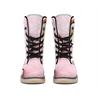 Pink Coconut Pattern Print Winter Boots