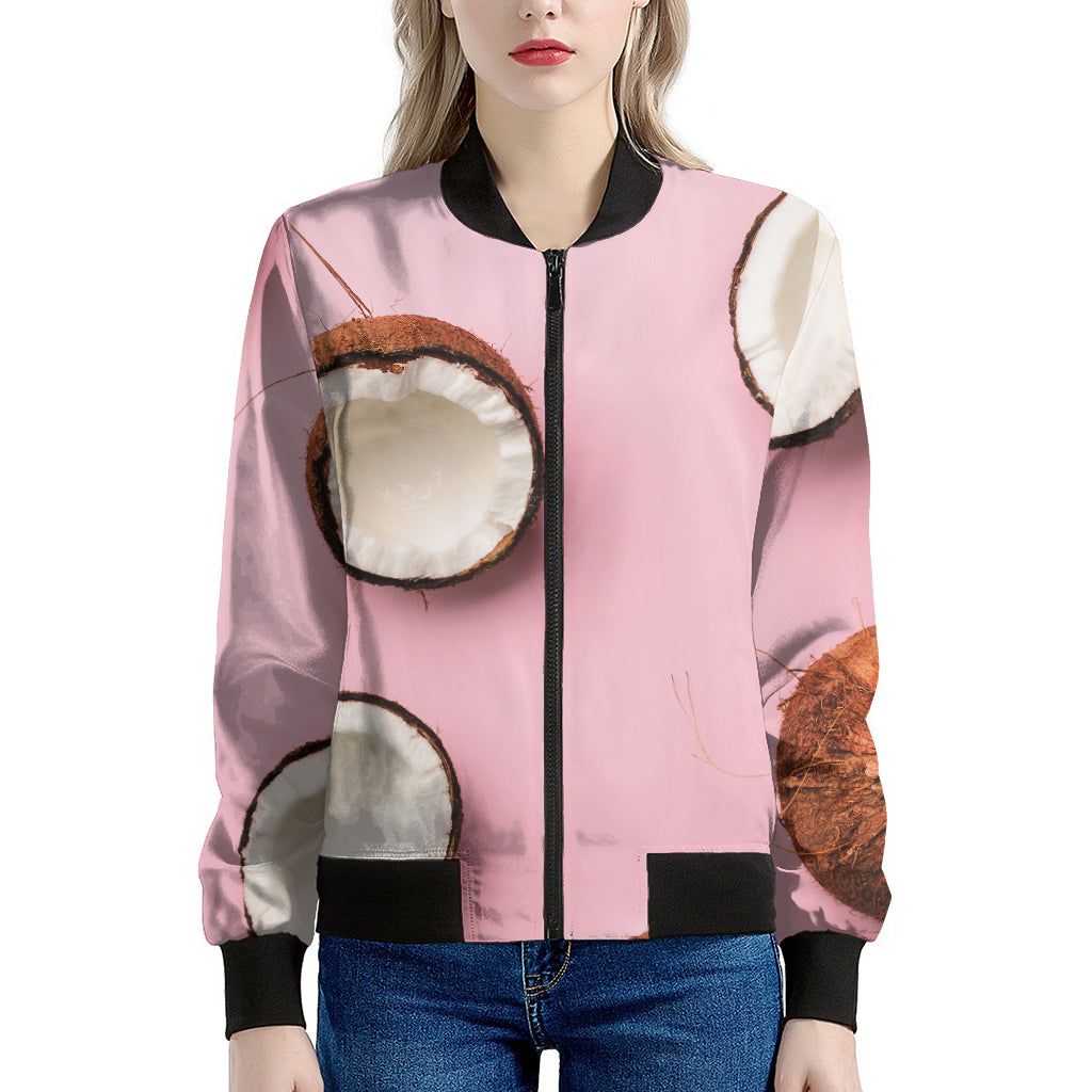 Pink Coconut Pattern Print Women's Bomber Jacket