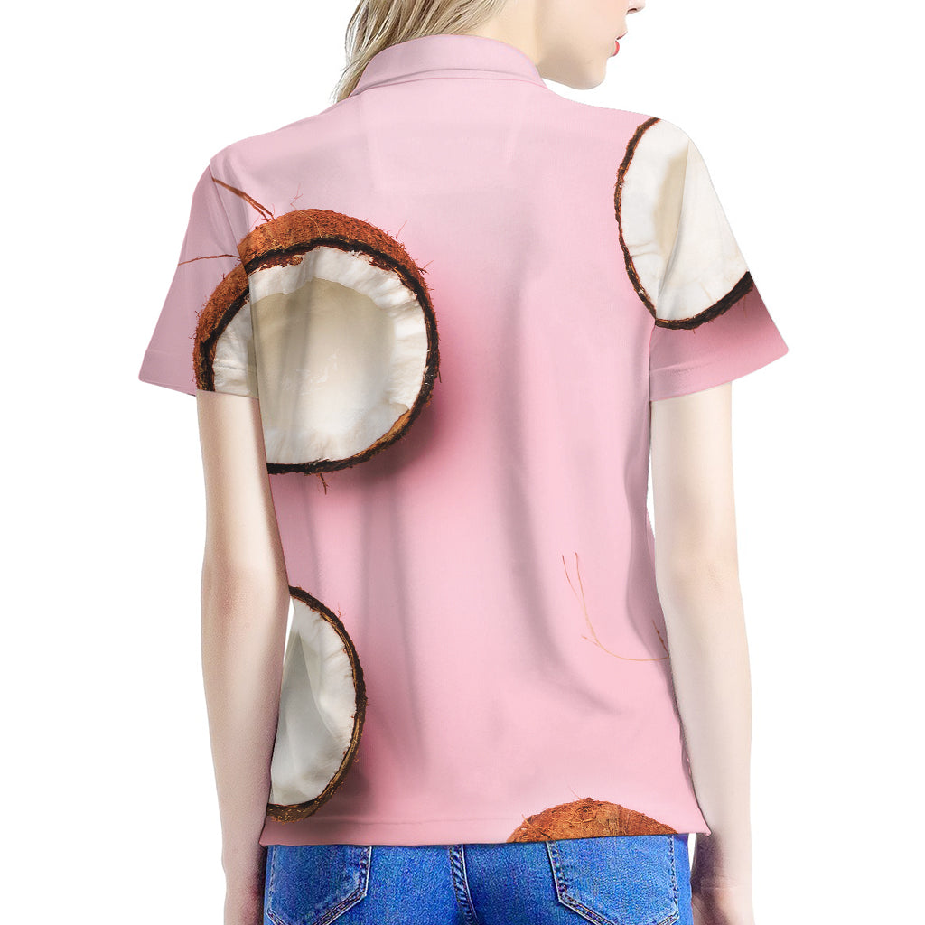 Pink Coconut Pattern Print Women's Polo Shirt